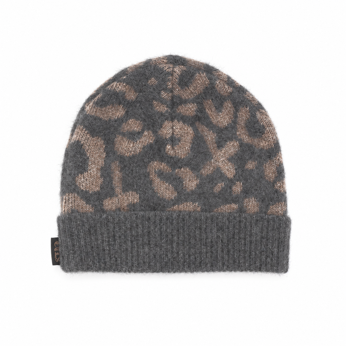 LEOPARD KNIT CAP – GRAY – front