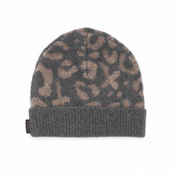 LEOPARD KNIT CAP – GRAY – front