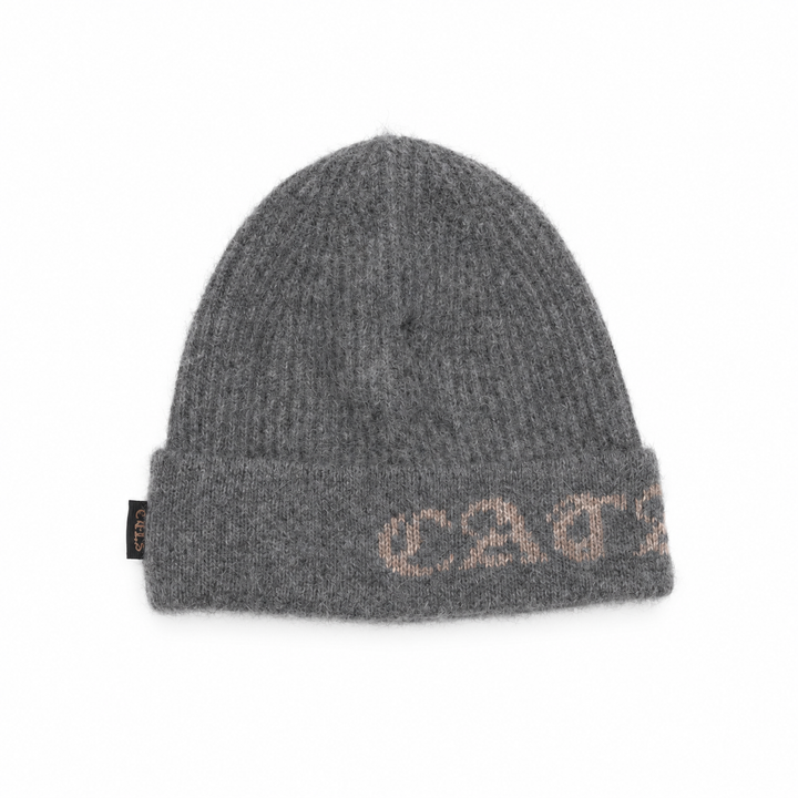 LOGO KNIT CAP – GRAY – front