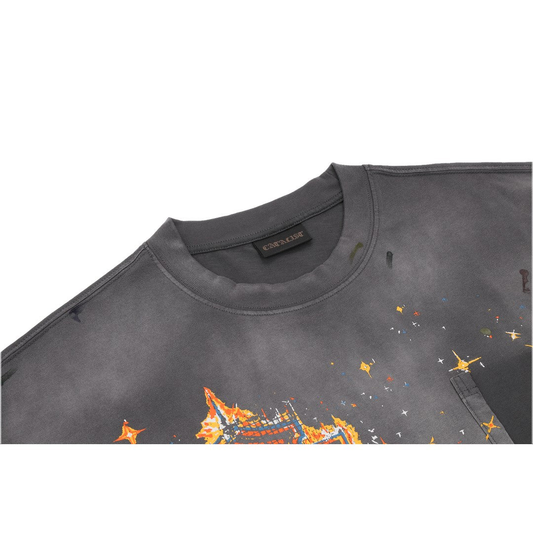 CATALIST POCKET TEE 'MOTOR CYCLE' CHARCOAL neckline detail