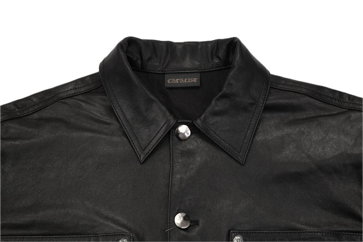 LEATHER WORK JACKET – BLACK – 襟・ネームタグ (IMG_0086.JPG)