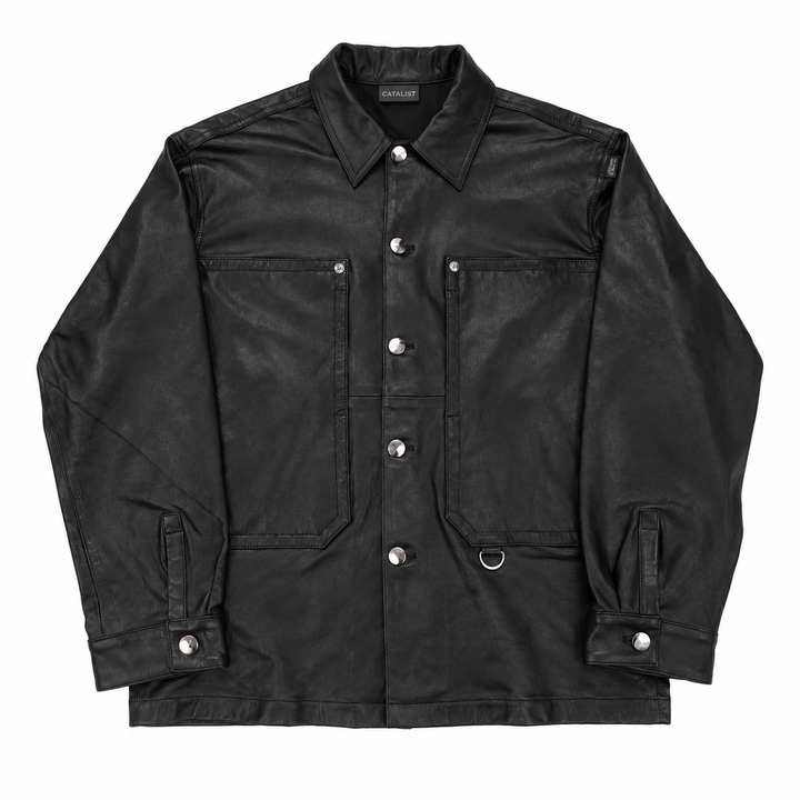 LEATHER WORK JACKET – BLACK – front
