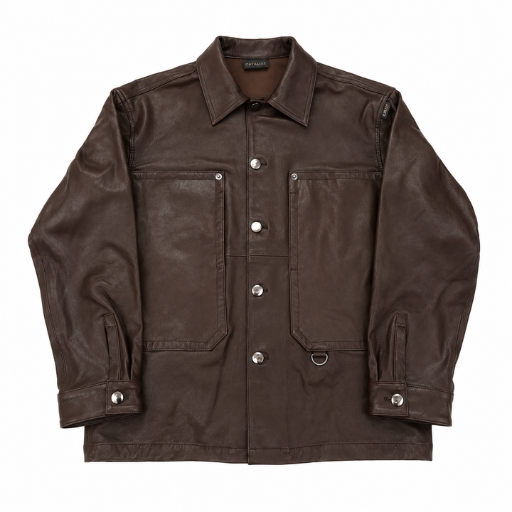 LEATHER WORK JACKET – CHOCO – front